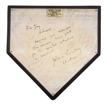 1923-73 New York Yankees 50th Anniversary Home Plate with Facsimile Signatures Given to Gene "Stick" Michael From the Yankees (Michael Family LOA)